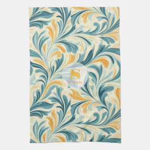 Emerald Green und Gold Paisley Leaf Muster Geschirrtuch