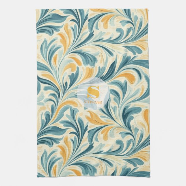 Emerald Green und Gold Paisley Leaf Muster Geschirrtuch (Vertikal)