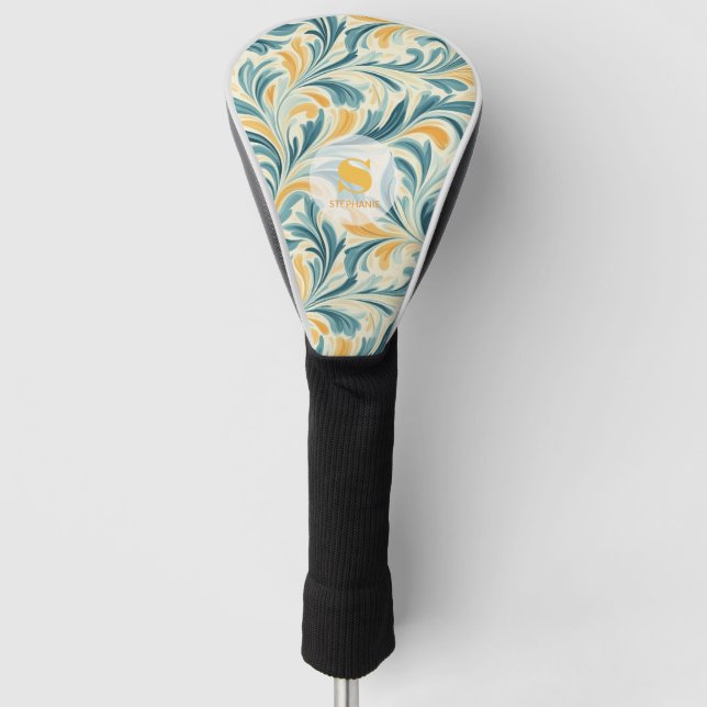 Emerald Green und Gold Paisley Leaf Muster Golf Headcover (Vorderseite)