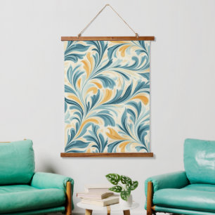 Emerald Green und Gold Paisley Leaf Muster Wandteppich Mit Holzrahmen