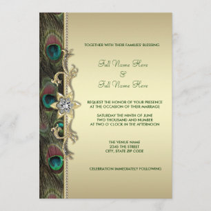 Emerald Green und Gold Peacock Wedding Einladung
