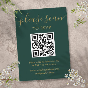 Emerald Green und Gold QR Code Wedding RSVP Begleitkarte