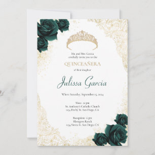 Emerald Green und Gold Quinceanera Einladung