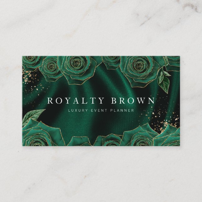 Emerald Green und Gold Rose Business Card Visitenkarte (Vorderseite)