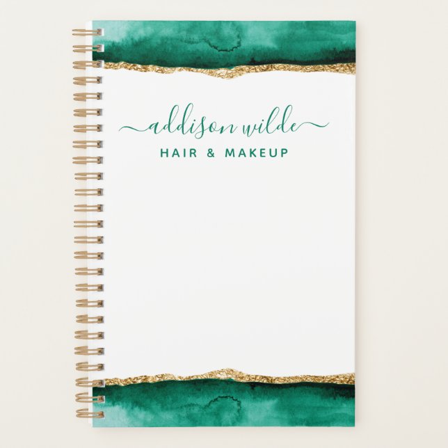 Emerald Green und Gold Watercolor Business Planner Planer (Vorderseite)