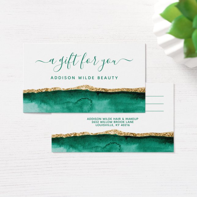 Emerald Green und Gold Watercolor Geschenkkarte (Schreibtisch)