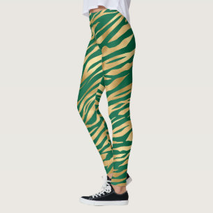 Emerald Green und Gold Zebra/Tiger Striping Legier Leggings