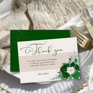 Emerald Green und Ivory Rose Elegante Kalligraphie Dankeskarte