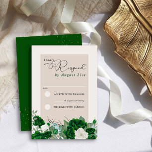 Emerald Green und Ivory Rose Elegantes Flora RSVP Karte