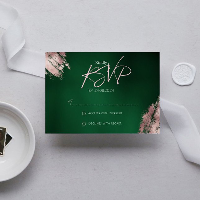 Emerald Green und Rose Gold RSVP Card Karte (Von Creator hochgeladen)