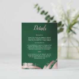 Emerald Green und Rose Gold Wedding Details Card Begleitkarte