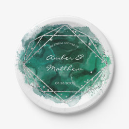 Emerald Green und Silver Geometric Wedding Pappteller