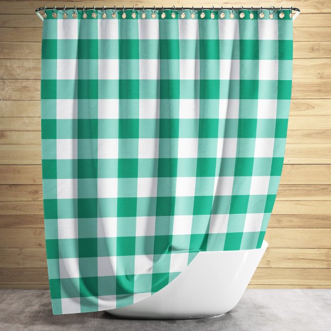 Emerald Green und White Checked Gingham Muster Duschvorhang (Von Creator hochgeladen)
