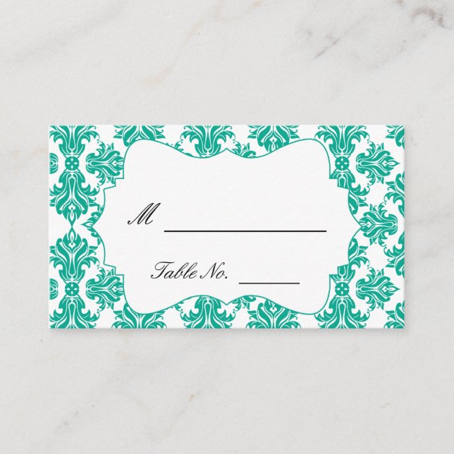 Emerald Green und White Damask Wedding Platzkarten (Vorderseite)