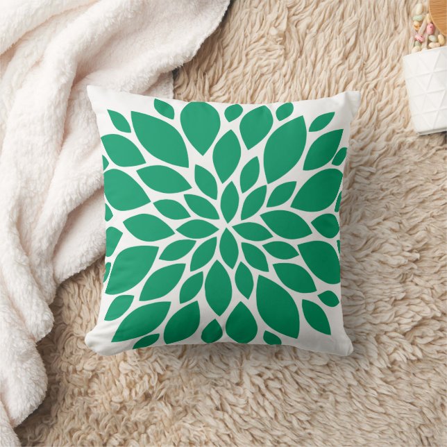Emerald Green und White Floral Burst Kissen (Decke)