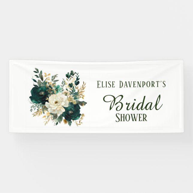 Emerald Green und White Gold Peonies Wedding Banner (Horizontal)