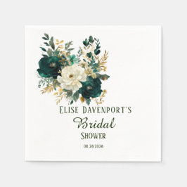 Emerald Green und White Gold Peonies Wedding Serviette