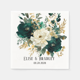 Emerald Green und White Gold Peonies Wedding Serviette