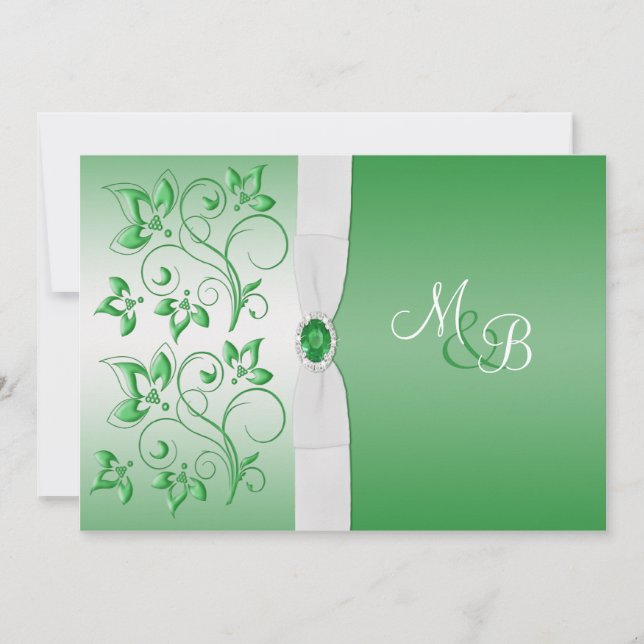 Emerald Green und White II Monogram Einladung (Vorderseite)