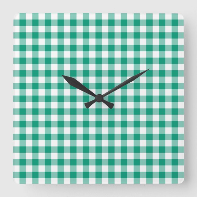 Emerald Green und White Karos Gingham Quadratische Wanduhr (Vorderseite)
