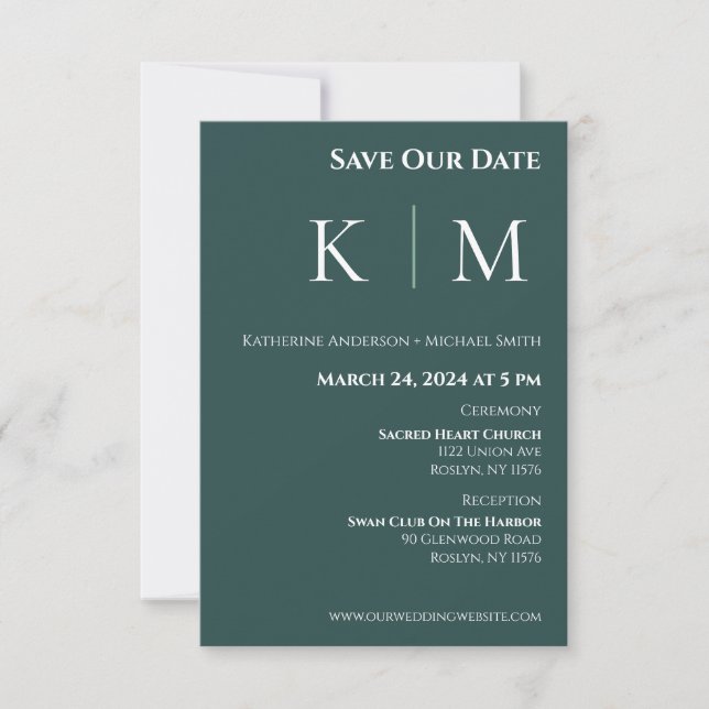 Emerald Green und White-Monogram-Wedding- Save The Date (Vorderseite)