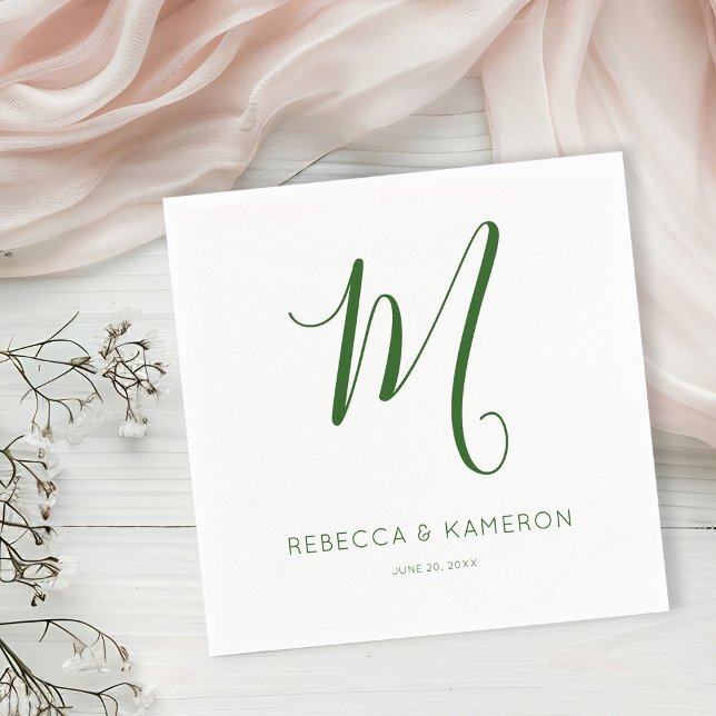 Emerald Green und White Simple Elegant | Monogramm Serviette (Von Creator hochgeladen)