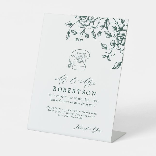 Emerald Green Vintag Botanic Audio Guestbook Sockelschild (Vorderseite)