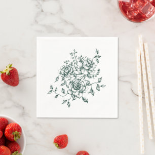 Emerald Green Vintag Botanical Floral Wedding Serviette