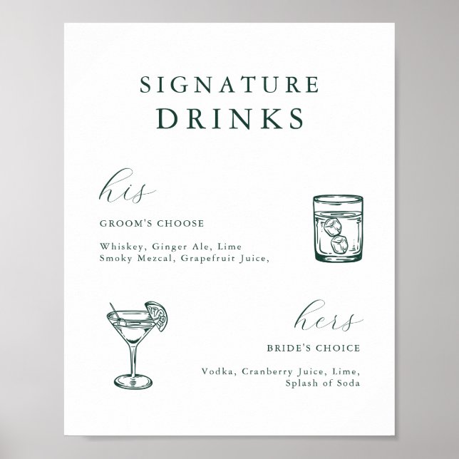 Emerald Green Vintag Botanical Signature Drinks Poster (Vorne)