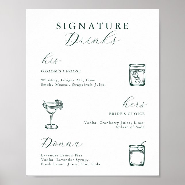 Emerald Green Vintag Botanical Signature Drinks Poster (Vorne)