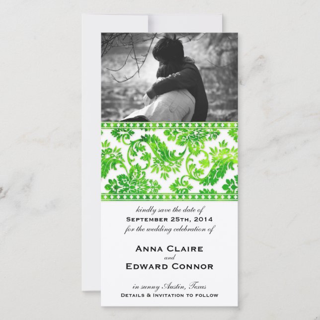 Emerald Green Vintag Damask Lace Save the Date (Vorderseite)