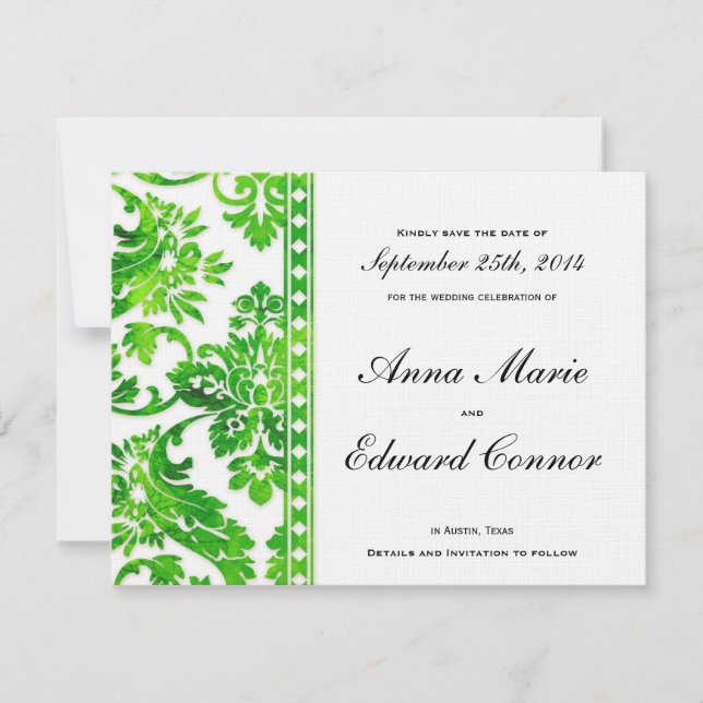 Emerald Green Vintag Damask Lace Save the Date (Vorderseite)