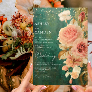 Emerald Green Vintag Floral Wedding Einladung