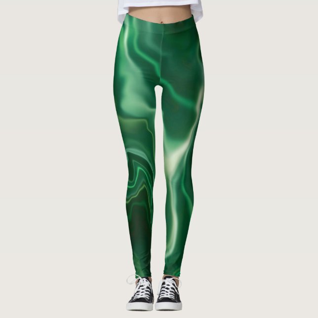 Emerald Green Water Marble Spandex Leggings (Vorderseite)