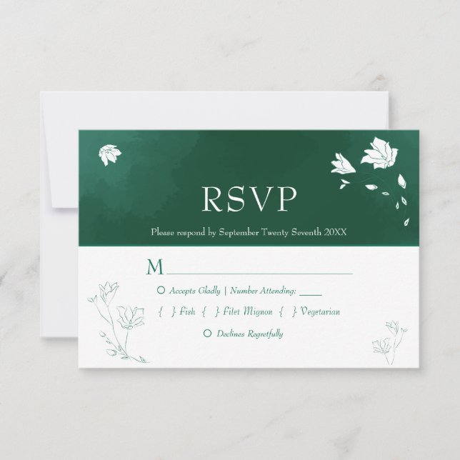 Emerald Green Watercolor Floral Wedding RSVP (Vorderseite)