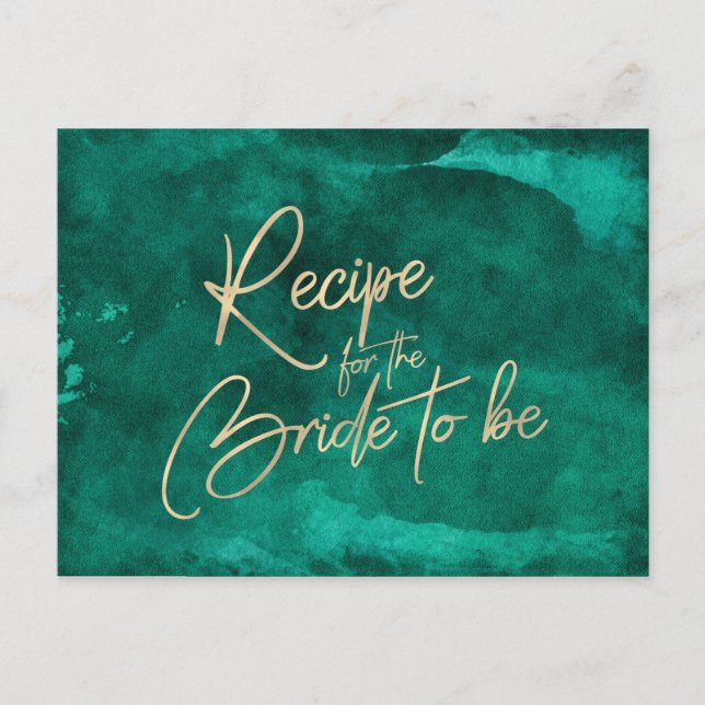 Emerald Green Watercolor & Gold Bridal Rezeptkarte Postkarte (Vorderseite)