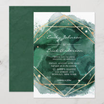 Emerald Green Watercolor Gold Geometric Wedding