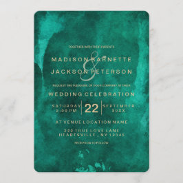 Emerald Green Watercolor Gold Hochzeitseinladungen Einladung