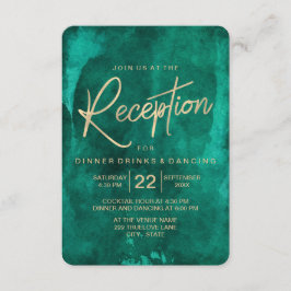 Emerald Green Watercolor & Gold Hochzeitsempfang Einladung
