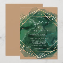 Emerald Green Watercolor Gold Tan Wedding Einladung