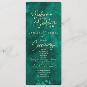 Emerald Green Watercolor & Gold Wedding Program Programm