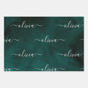 Emerald Green Watercolor Monogram Geschenkpapier Set