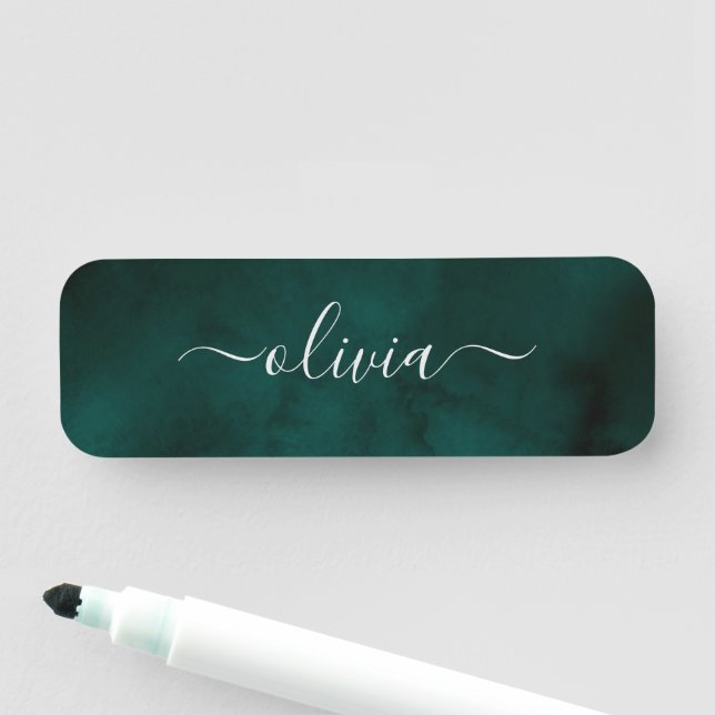 Emerald Green Watercolor Monogram Namensschild (Beispiel)