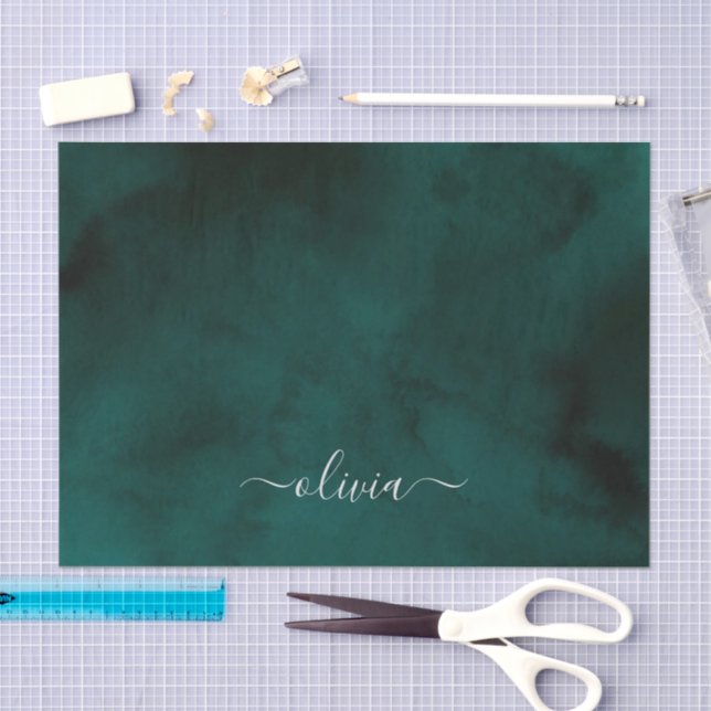 Emerald Green Watercolor Monogram Seidenpapier (Handwerk)