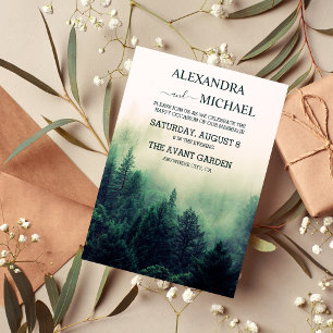 Emerald Green Watercolor Pine Tree Wedding Einladung