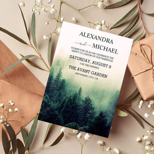 Emerald Green Watercolor Pine Tree Wedding Einladung (Von Creator hochgeladen)
