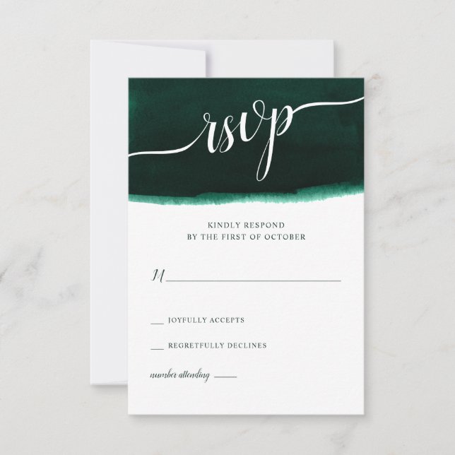 Emerald Green Watercolor Wedding RSVP Karte (Vorderseite)