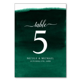 Emerald Green Watercolor Wedding Tischnummer