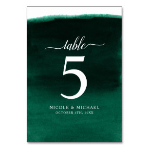 Emerald Green Watercolor Wedding Tischnummer