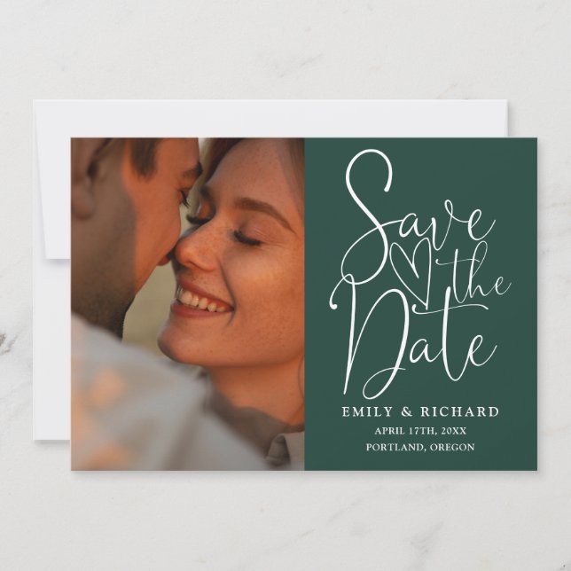 Emerald Green Wedding 2 Foto Elegantes Skript Save The Date (Vorderseite)